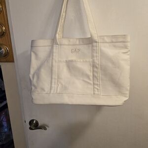 GAP Denim Logo White Tote Bag with Pockets